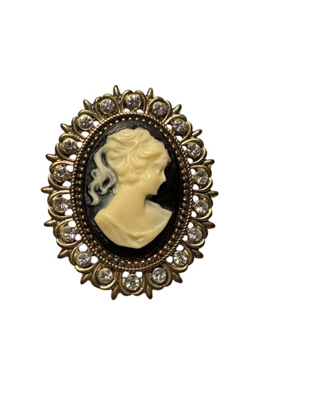 Vintage Costume Cameo Ring Rhinestone Halo Statement Band Size 10